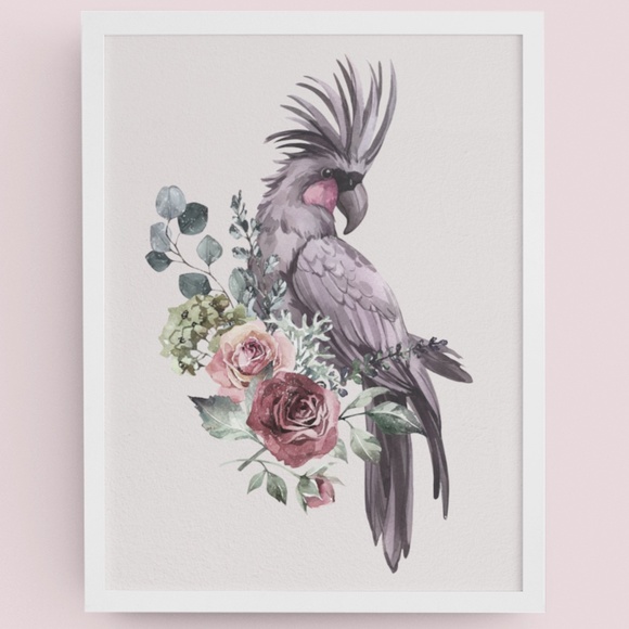 Floral Black Cockatoo Watercolor Illustration Wall Art Print Poster Unframed - Picture 10 of 10